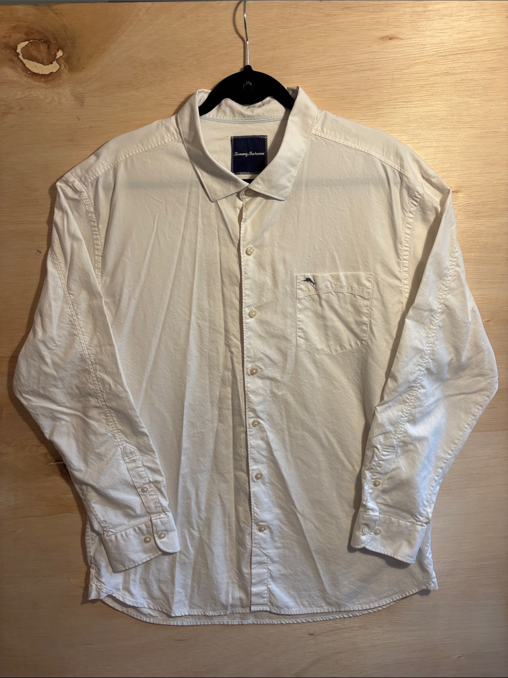 Tommy Bahama Men’s White Long Sleeve Button-Up Shirt, Marlin Logo, SZ XL